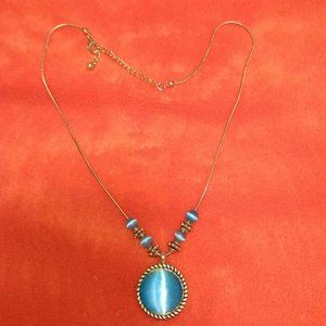 necklace vintage 1980s gold tone and blue cats eye 9"